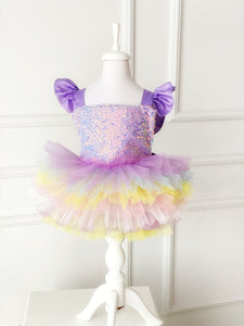 Rainbow Girl Romper, Pastel Colorful Tulle Dress, First Birthday Tulle Dress, Sequin Tutu Dress, Unicorn Dress, Toddler Cake Smash  Dress