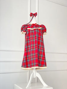 Girl Christmas Tartan Pajamas, Girl Nightgown, Toddler Flannel Dress, Noel Home Outfit,  Photoshoot Dress, Girl Holiday Dress, Plaid Outfit