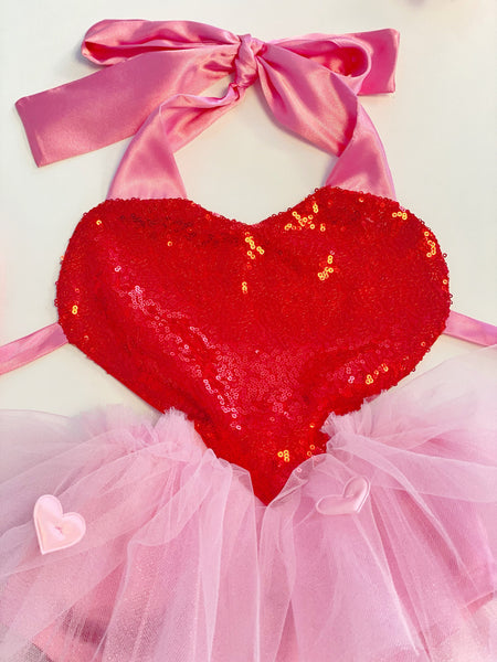 Valentines Day Romper, Heart Romper, Valentines Day Dress, Heart Tulle Romper, Pink Toddler Dress, Red Sequin Dress, First Valentines Day