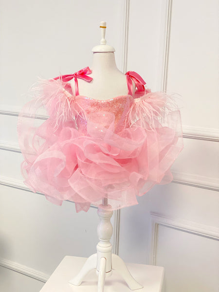 Pink Girl Birthday Dress, Barbie Inspired Toddler Dress, Pink Tutu, Girl Birthday Outfit, Dance Costume with Feather, Birthday Tutu Dress