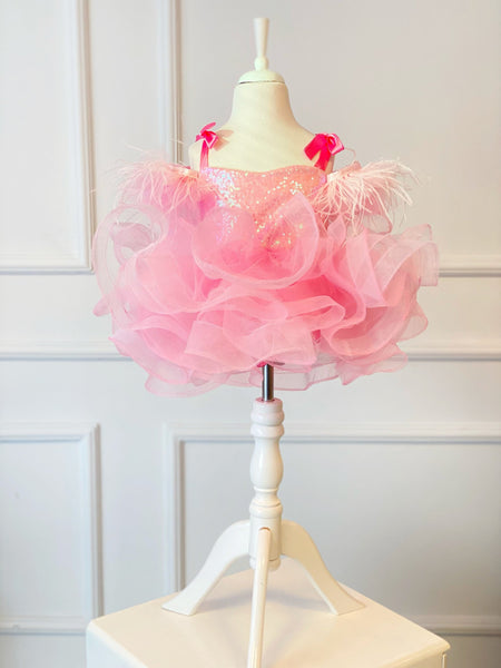 Pink Girl Birthday Dress, Barbie Inspired Toddler Dress, Pink Tutu, Girl Birthday Outfit, Dance Costume with Feather, Birthday Tutu Dress