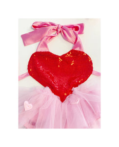 Valentines Day Romper, Heart Romper, Valentines Day Dress, Heart Tulle Romper, Pink Toddler Dress, Red Sequin Dress, First Valentines Day