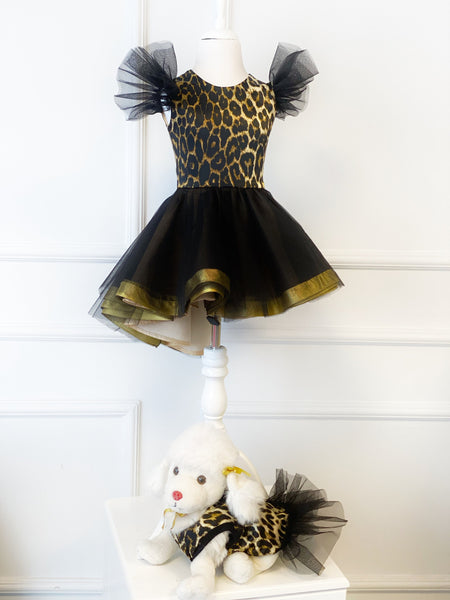 Cat Leopard Girl Dress, Leopard Tutu Dress, Tulle Girl Dress,  Birthday Dress and Dog Costume Match, Toddler Leopar Dress, Dog Leopard Tutu