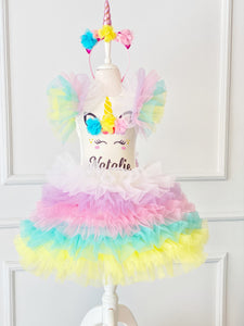 Unicorn Girl Dress, Unicorn Toddler Birthday Dress, Unicorn Pastel Tulle Dress, Personalized Unicorn Tutu Costume