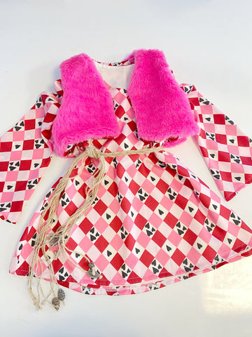 Hippie Boho Style Dress, Hippie Inspired Dress, Pink Girl Dress, Pink Waistcoat, Pink Vest, Toddler Outfit