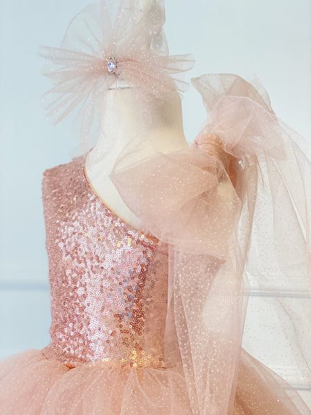 Birthday Powder Girl Tutu Dress, Sequin Glitter Princess Gown, Toddler Wedding Dress, Flower Pink Rose Girl Outfit, Sequin Girl Apparel