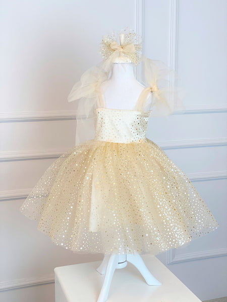 Girl Bridesmaid Dress, Baptism Dress, Champagne Flower Dress, Wedding Dress, Toddler Outfit, Infant 1st Gown, Pageant Dress,