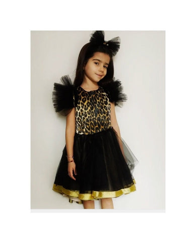 Cat Leopard Girl  Dress, Wide Black Tulle Dress, Wide Birthday Costume, Toddler Tiger Dress, School Pageant Outfit, Halloween Costume