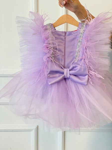 Lavender Tulle Dress,  Birthday Tutu Dress, Feather Purple Tulle Dress, Lilac Tulle Dress, Photoshoot Outfit, Baby Girl Cake Smash Dress