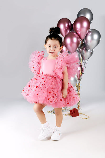 Pink Girl Birthday Tutu, Pink and Red Toddler Dress, Photoshoot Dress, Birthday Party Dress, Barbie Inspired Dress, Pink Heart Girl Dress,
