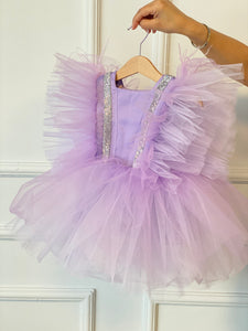 Lavender Tulle Dress,  Birthday Tutu Dress, Feather Purple Tulle Dress, Lilac Tulle Dress, Photoshoot Outfit, Baby Girl Cake Smash Dress