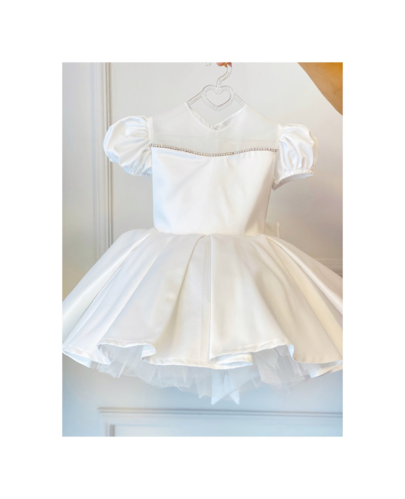 First Communion Gown, White Flower Girl Dress, Elegant Baptism Dress, Wedding Bridesmaid Dress, Toddler Wedding Dress with Rhinestone