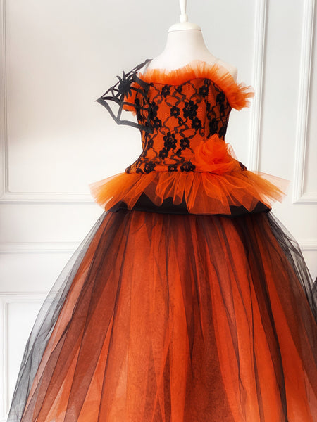 Halloween Girl Witch Costume, Hocus Pocus Toddler Costume, Orange and  Black Witch Costume,  Orange Lace Halloween Costume