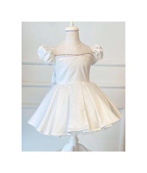 First Communion Gown, White Flower Girl Dress, Elegant Baptism Dress, Wedding Bridesmaid Dress, Toddler Wedding Dress with Rhinestone