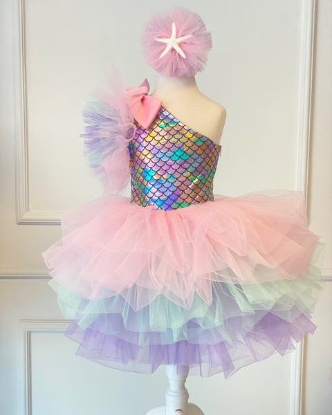 Pink  Mermaid Girl Toddler Dress, First Birthday Outfit,  Photoshoot Tutu, Mermaid Theme Party, Cake Smash Dress, Toddler Halloween Costume