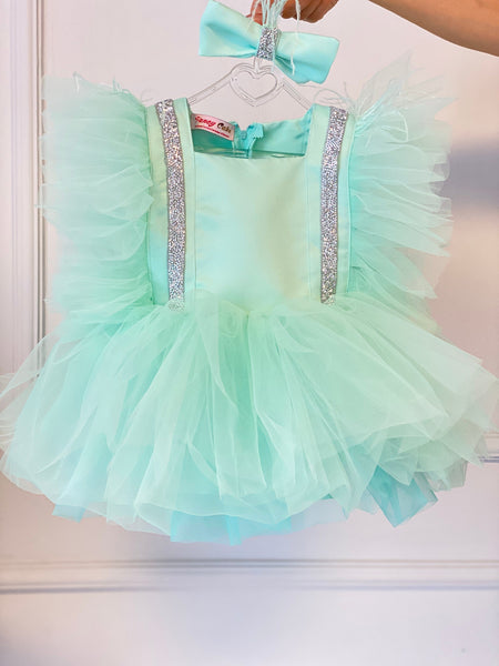 Mint Tulle Dress, First Birthday Tutu Dress, Feather Boho Tulle Dress, Green Tulle Dress, Photoshoot Outfit, Baby Girl Cake Smash Dress